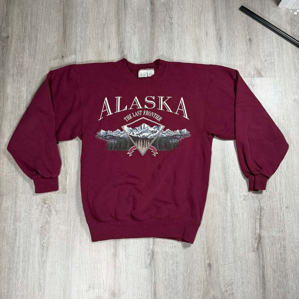 Unisex Vintage 90s M.J. Soffe Alaska  Mountain Graphic Crewneck Sweater Medium